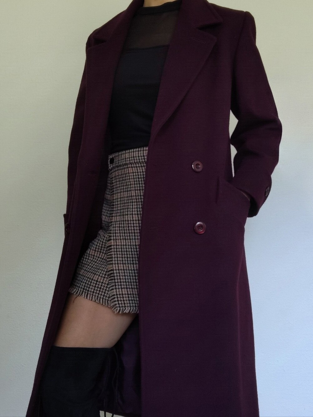 Vintage Donny Brook Wool Maxi Trench Coat Plum Purple
